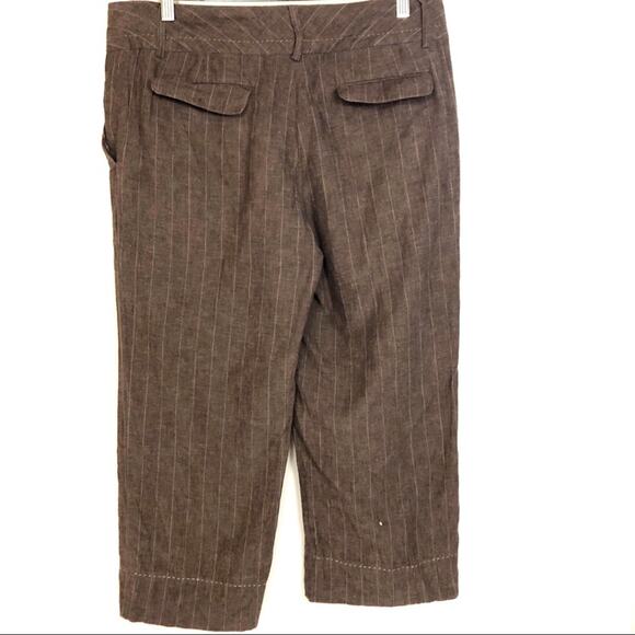 5/$25 Willi Smith Linen Brown Pinstriped Cropped Pants Women's Size 6 - Picture 3 of 5